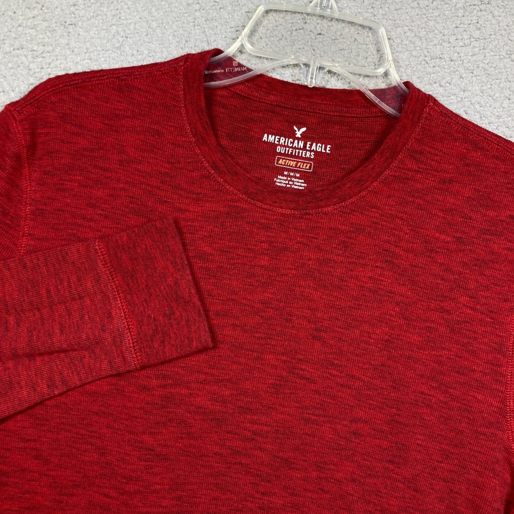 American Eagle Waffle Thermal Knit Shirt Mens Medium Red Active Flex Long Sleeve